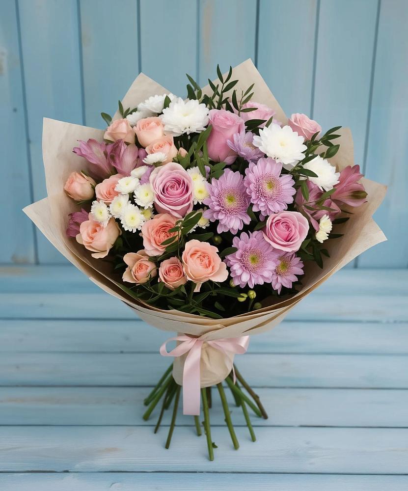 Букет цветов из: Хризантемы, Розы и Альстромерии в Раменском