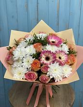 Букет цветов из:  Розы, Герберы и Хризантемы в Раменском