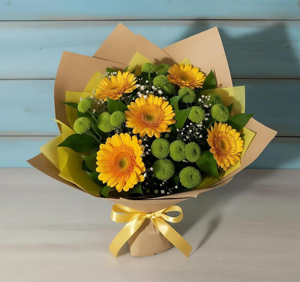 Букет цветов из: Герберы и Хризантемы в Раменском