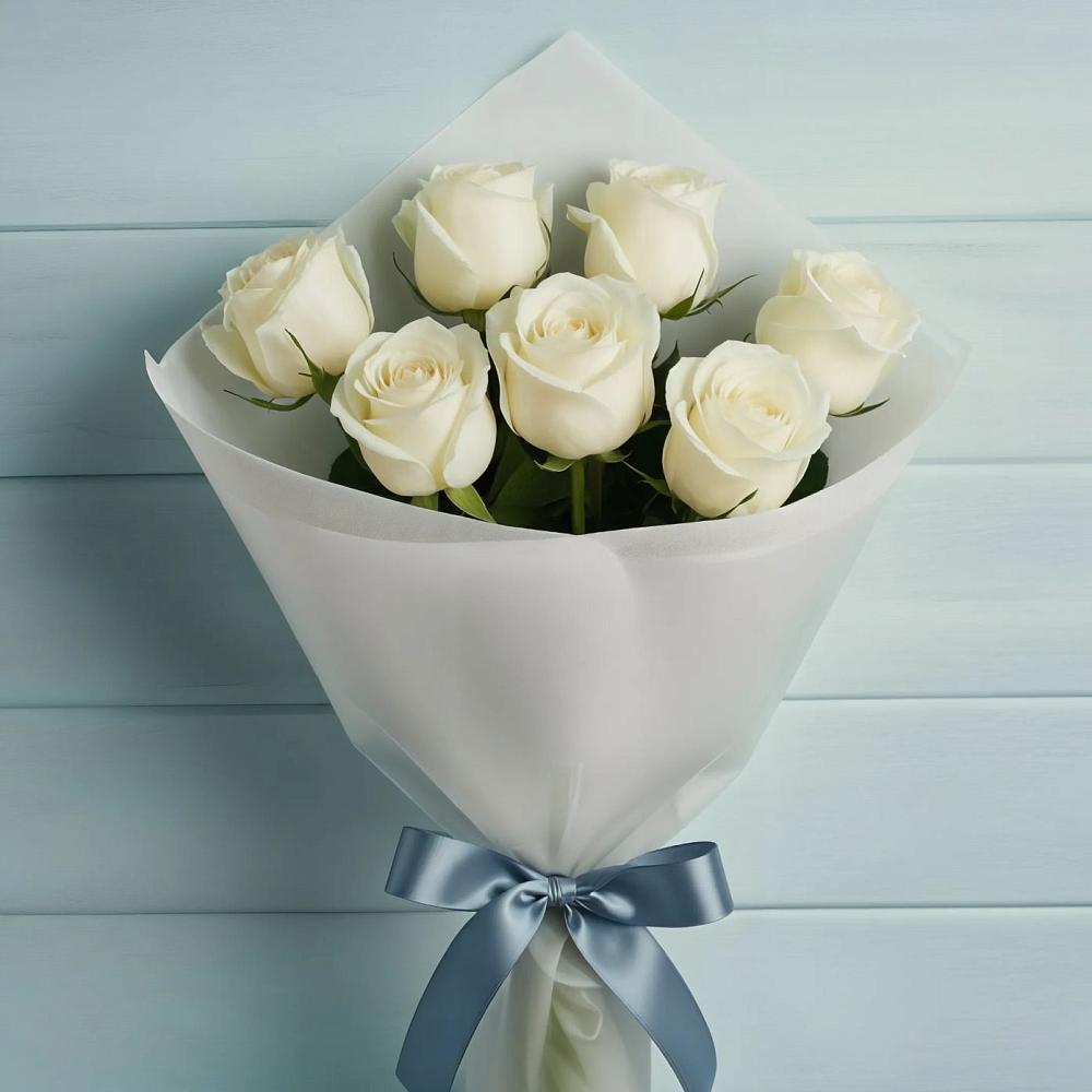Букет 7 Белых роз Эдлесс Лав в Раменском
